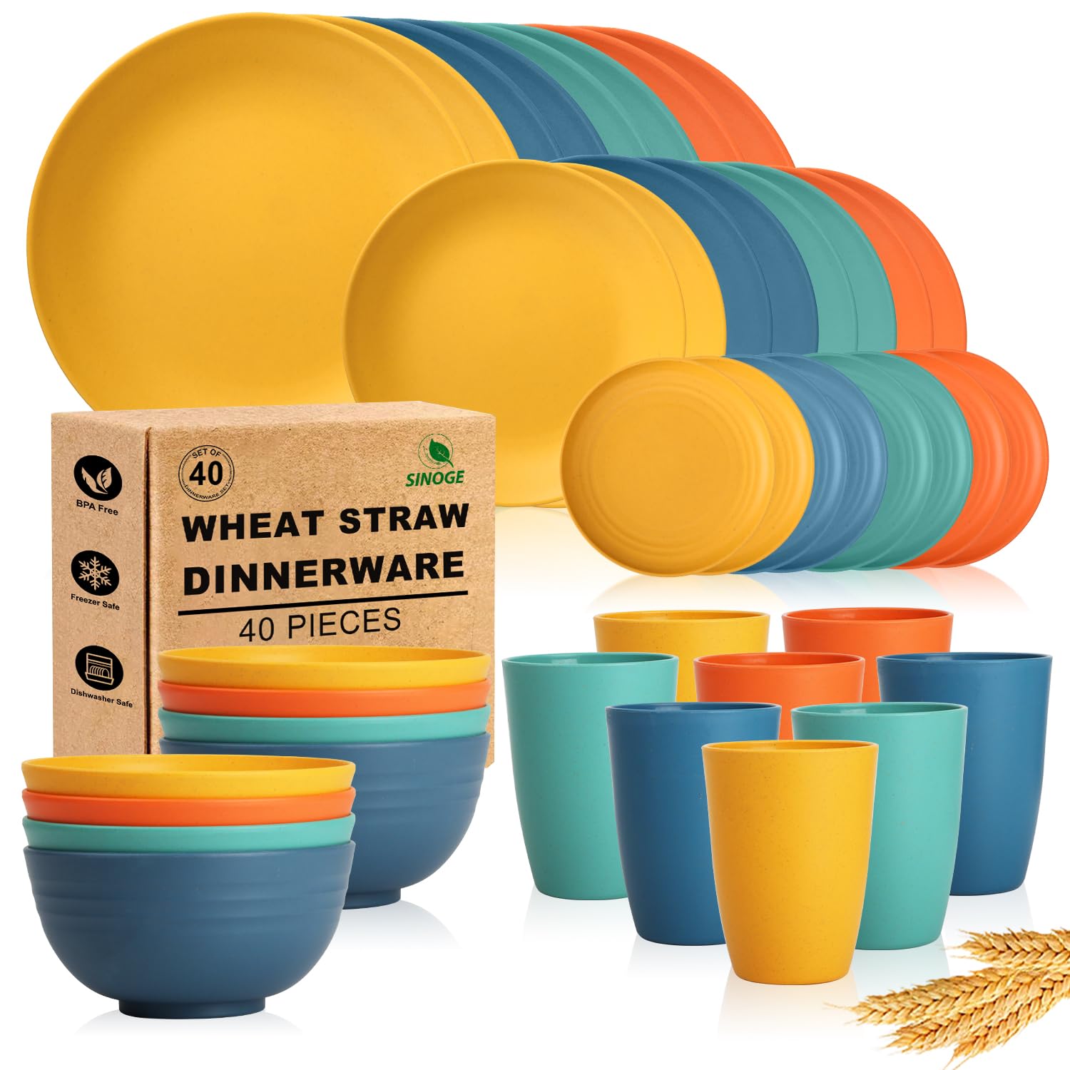 Amazon.com: SINOGE Wheat Straw Dinnerware Sets, 40PCS Kids Dinner